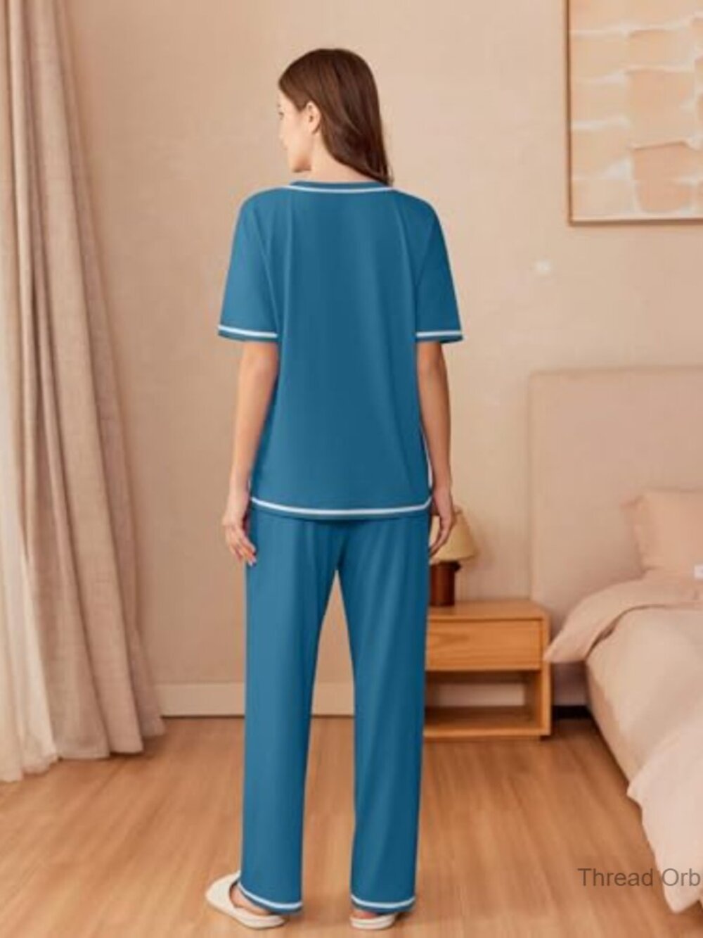 Soft Cotton Pajama Set with Pockets, Short Sleeve Top & Relaxed Pants - Picture 4 of 7